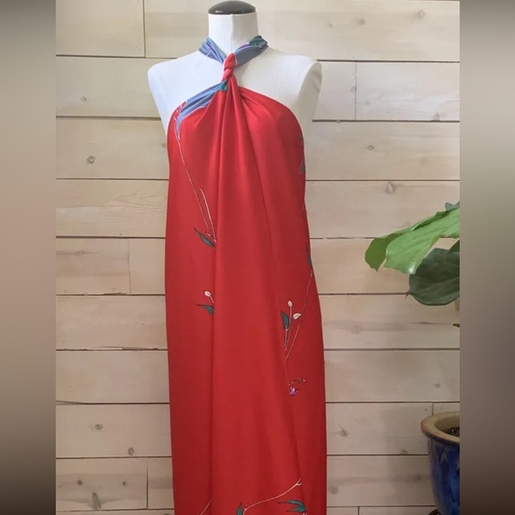 VTG 1970s NWT Deadstock Sand Pebble Hawaii Floral Maxi Wrap Sarong Dress Red - Picture 7 of 8